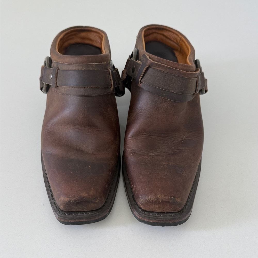 Frye Chestnut Leather Slip-On Loafers with Strap